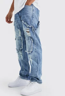 Blue Relaxed Rigid Ripped Carpenter Cargo Jean