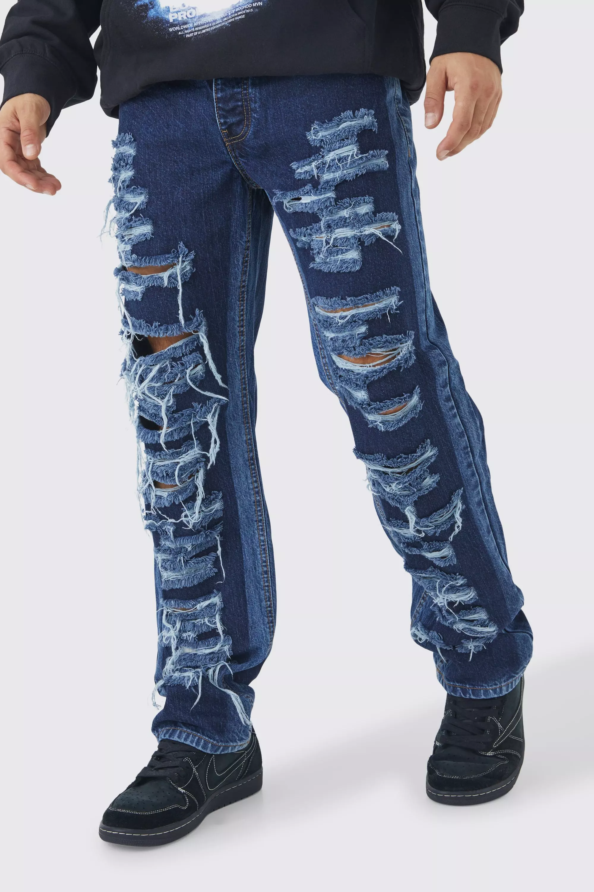 Indigo Relaxed Rigid Multi Rip Panelled Jean alternative image