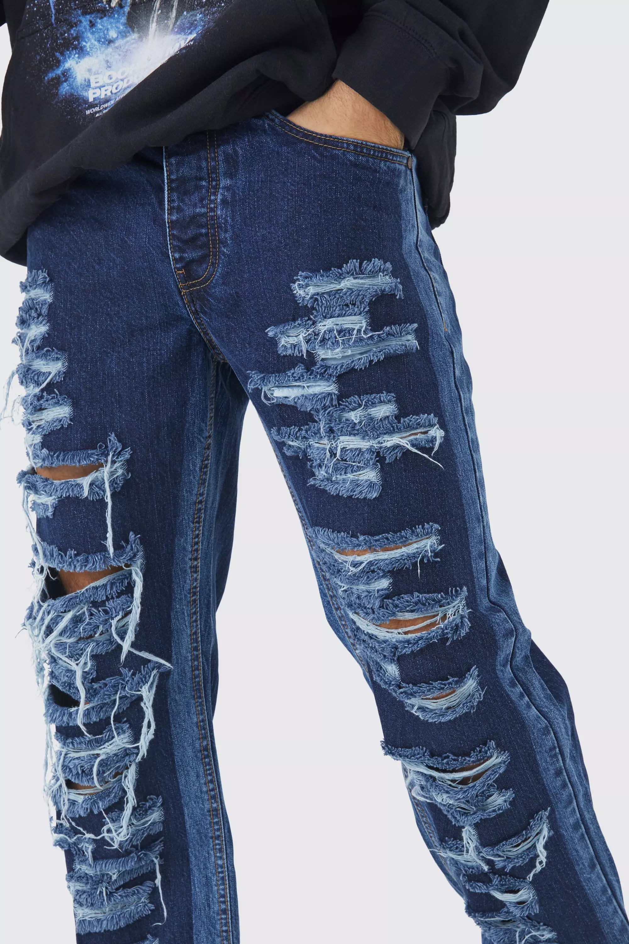 Indigo Relaxed Rigid Multi Rip Panelled Jean alternative image