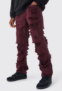 Burgundy Red Relaxed Rigid Extreme Ripped Jean