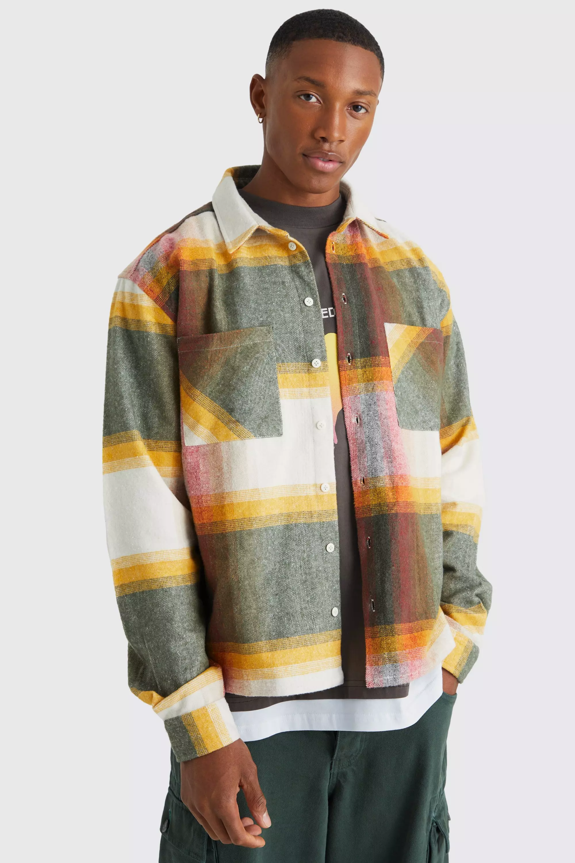 Heavyweight Plaid Boxy Overshirt Orange