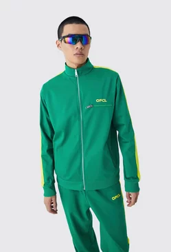 Relaxed Tricot Zip Detail Track Jacket Green