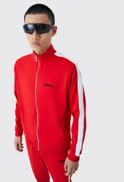 Red Relaxed Tricot Zip Detail Tracksuit