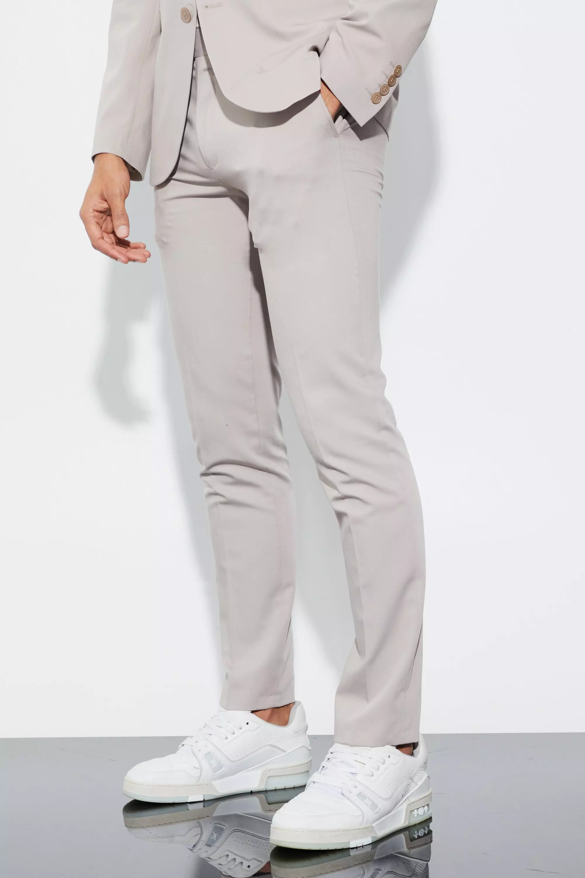 Stone Beige Skinny Fit Cropped Suit Pants