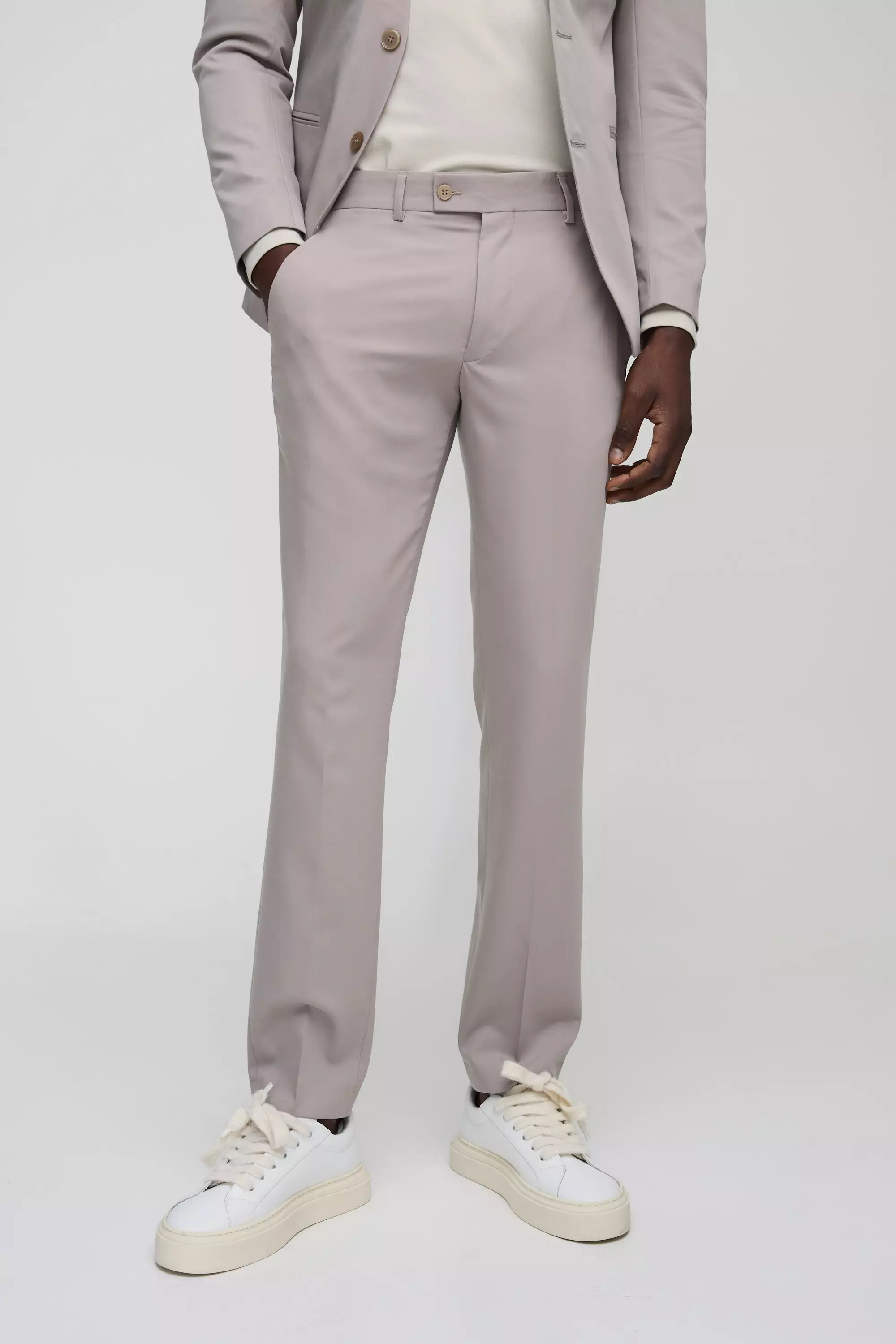 Stone Beige Skinny Fit Cropped Suit Pants