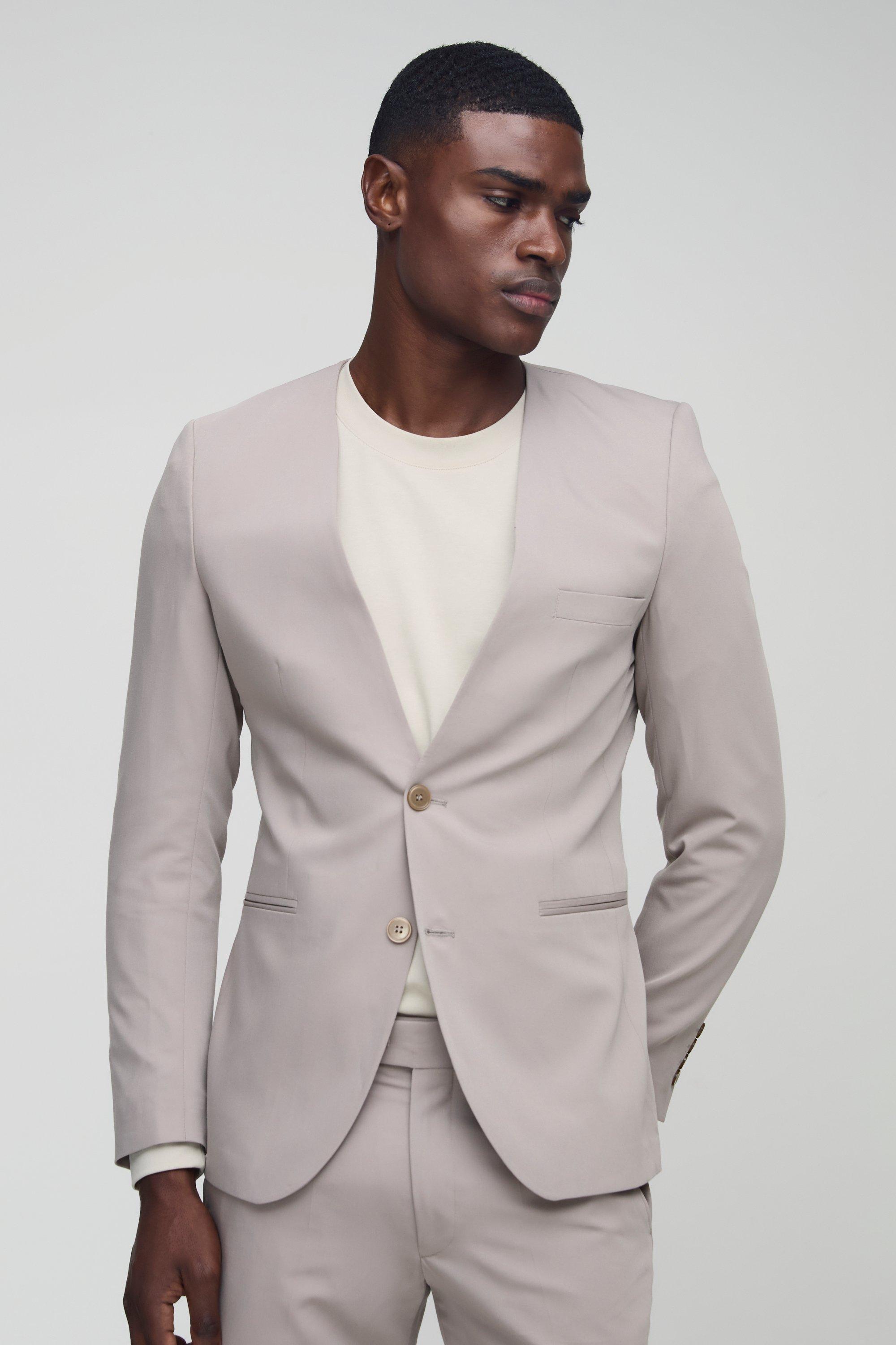 Stone Skinny Fit Collarless Single Breasted Blazer