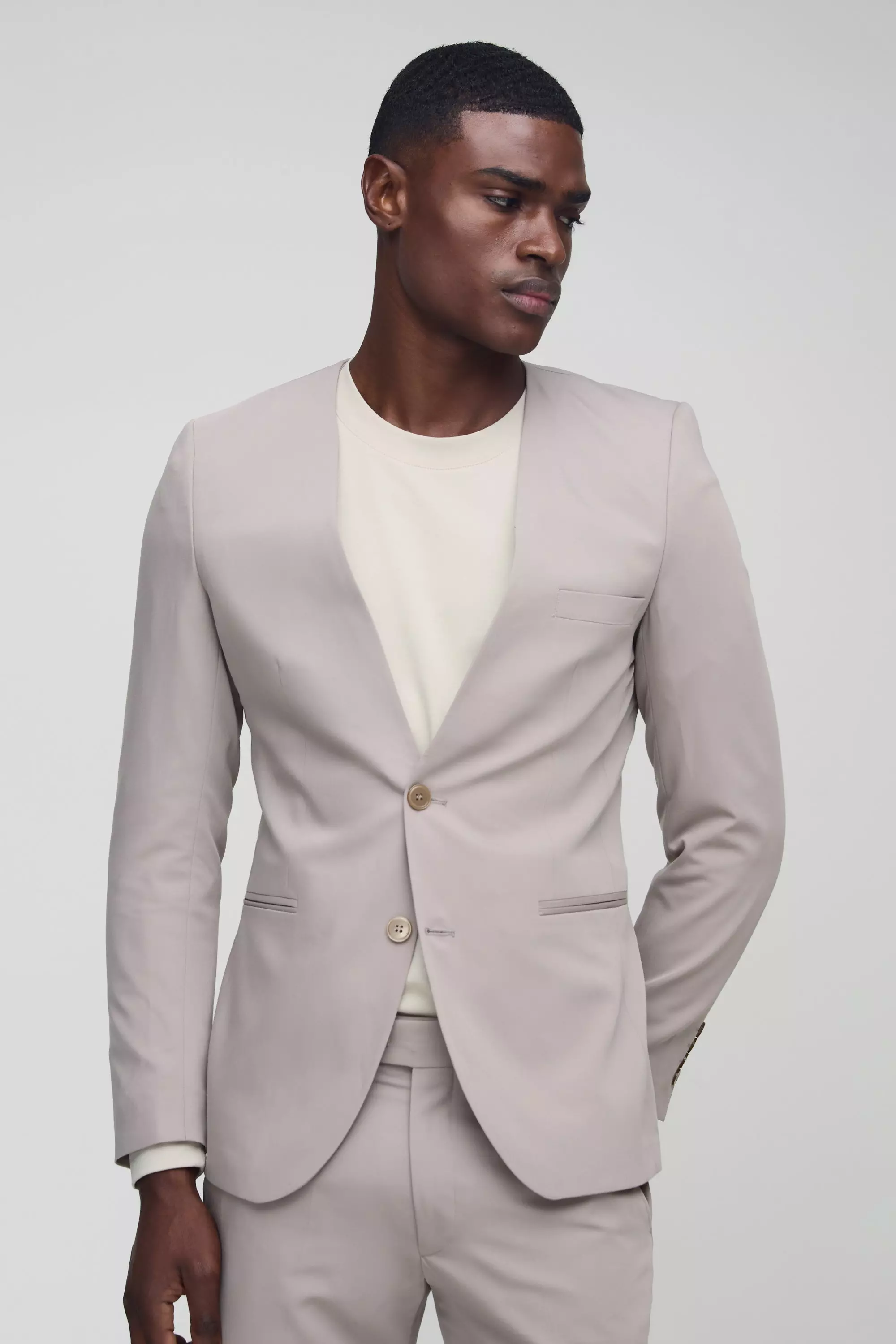 Collarless dress shirt with suit hotsell