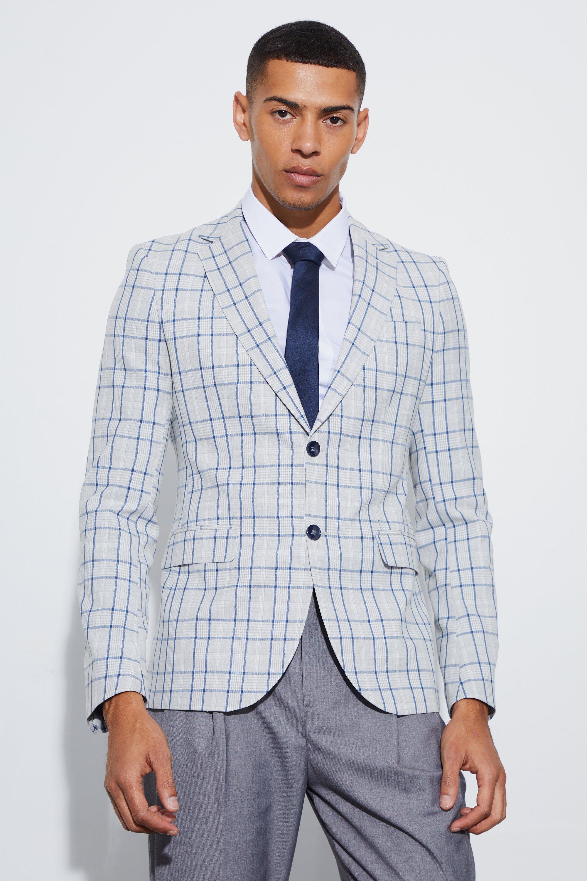 Grey Super Skinny Check Single Breasted Blazer