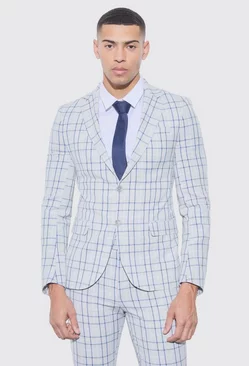 Super Skinny Grey Check Suit Trousers Grey