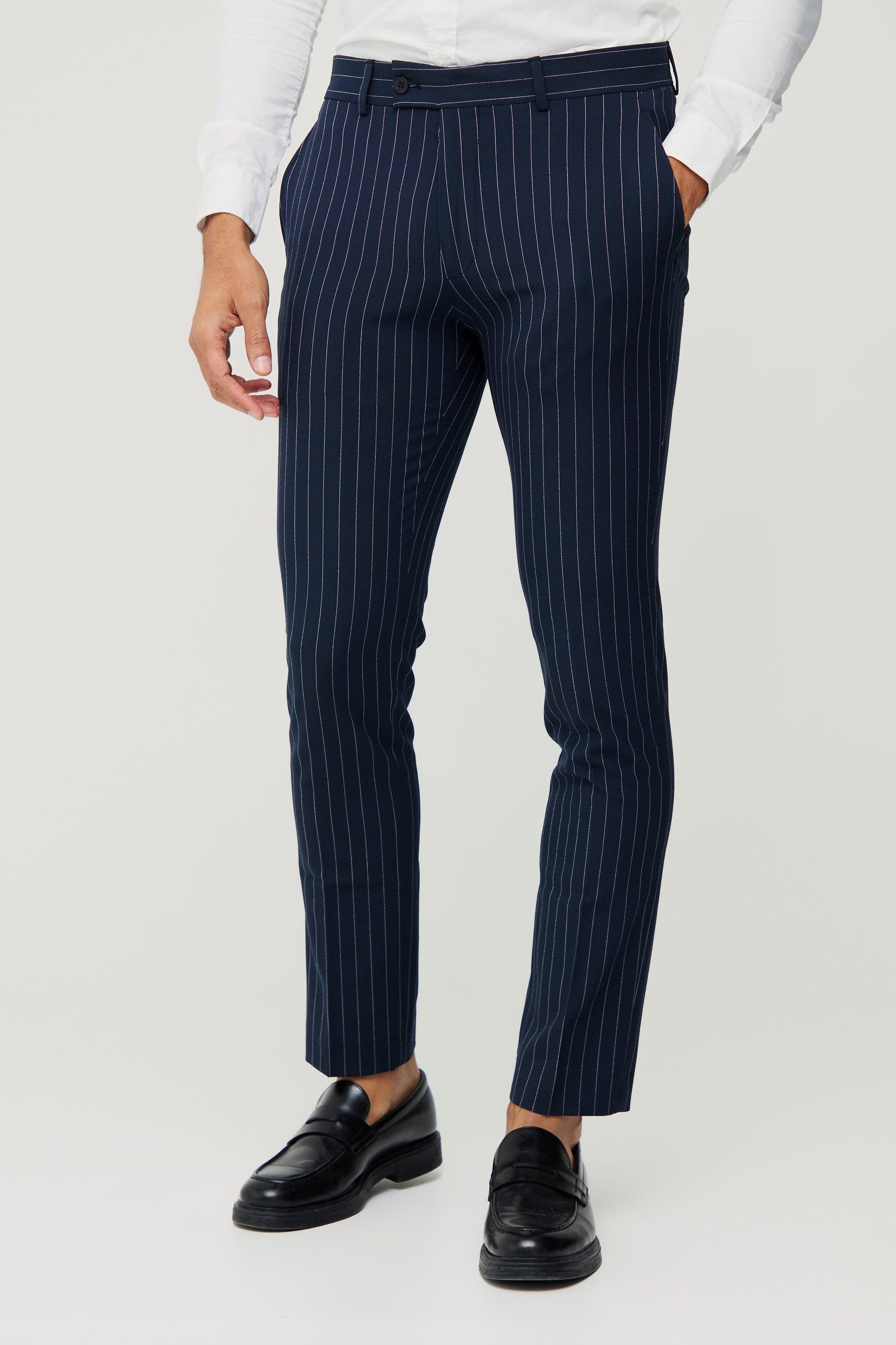 Navy Skinny Fit Pantalons Met Krijtstrepen