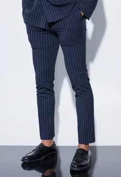 Skinny Fit Pinstripe Suit Pants Navy