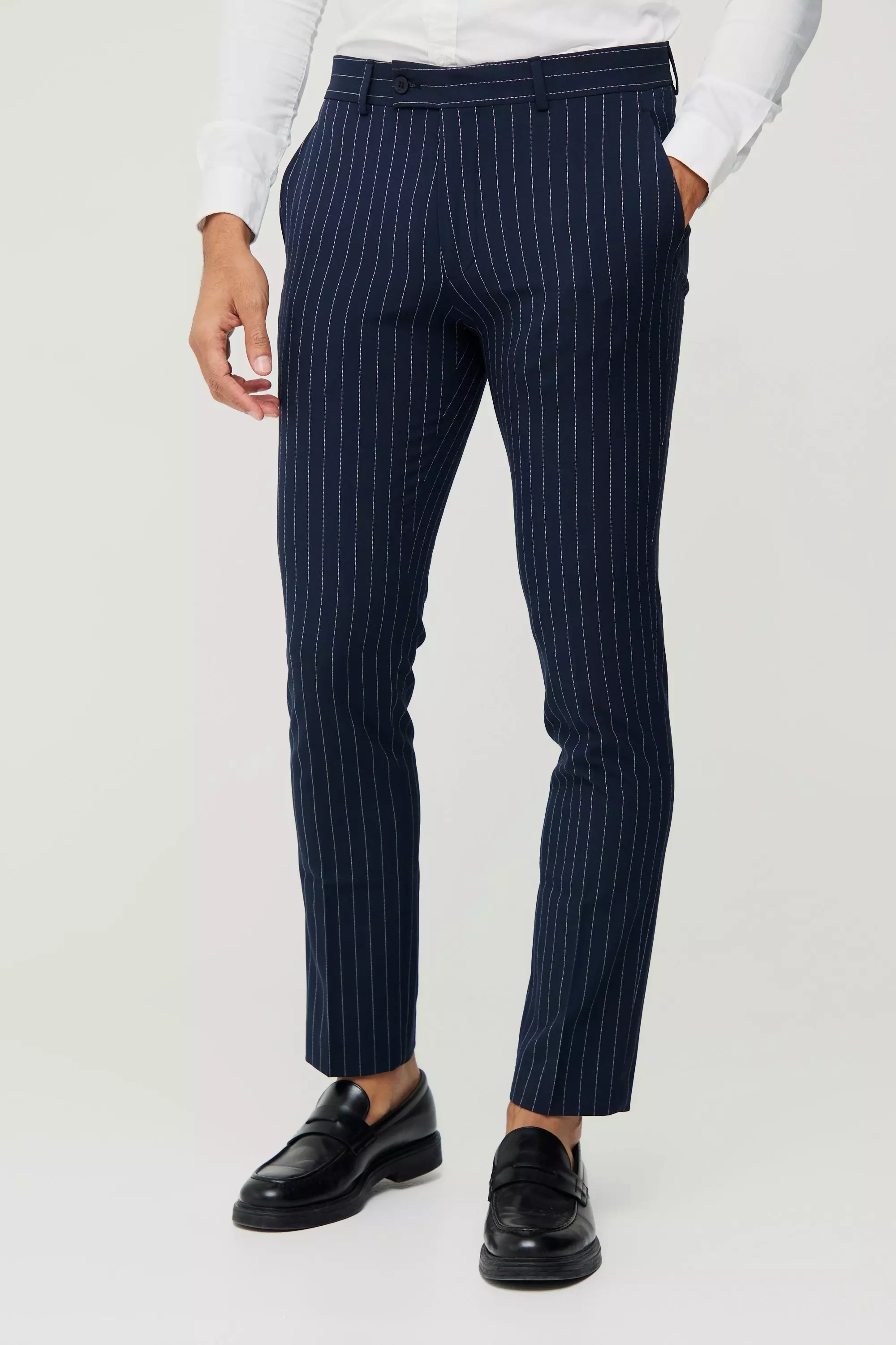 Navy Skinny Fit Pinstripe Suit Pants