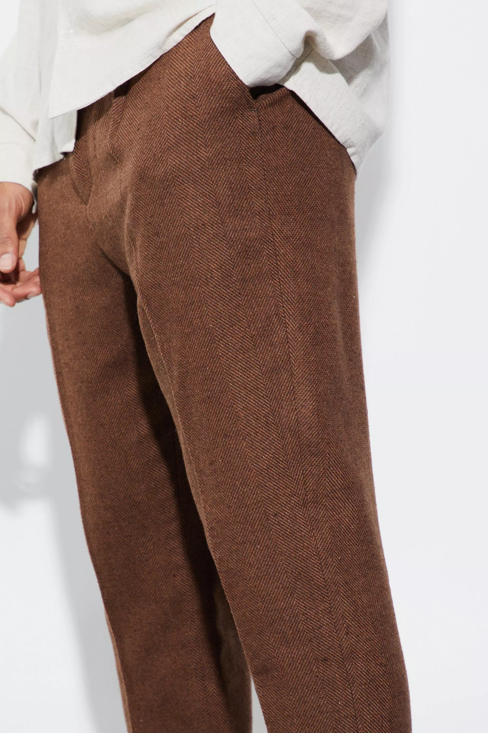 Tapered Fit Herringbone Suit Pants | boohooMAN USA
