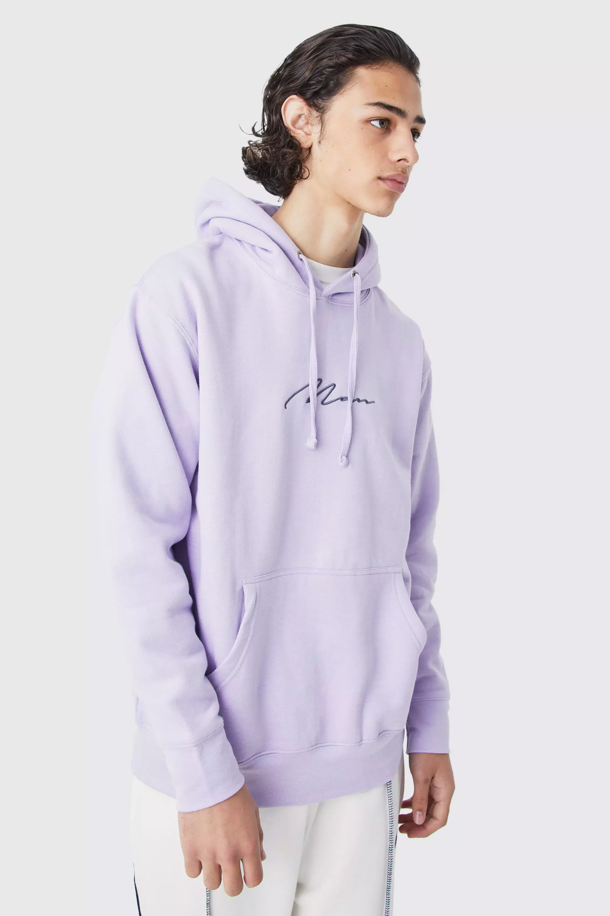 Man Oversized Basic Hoodie Lilac