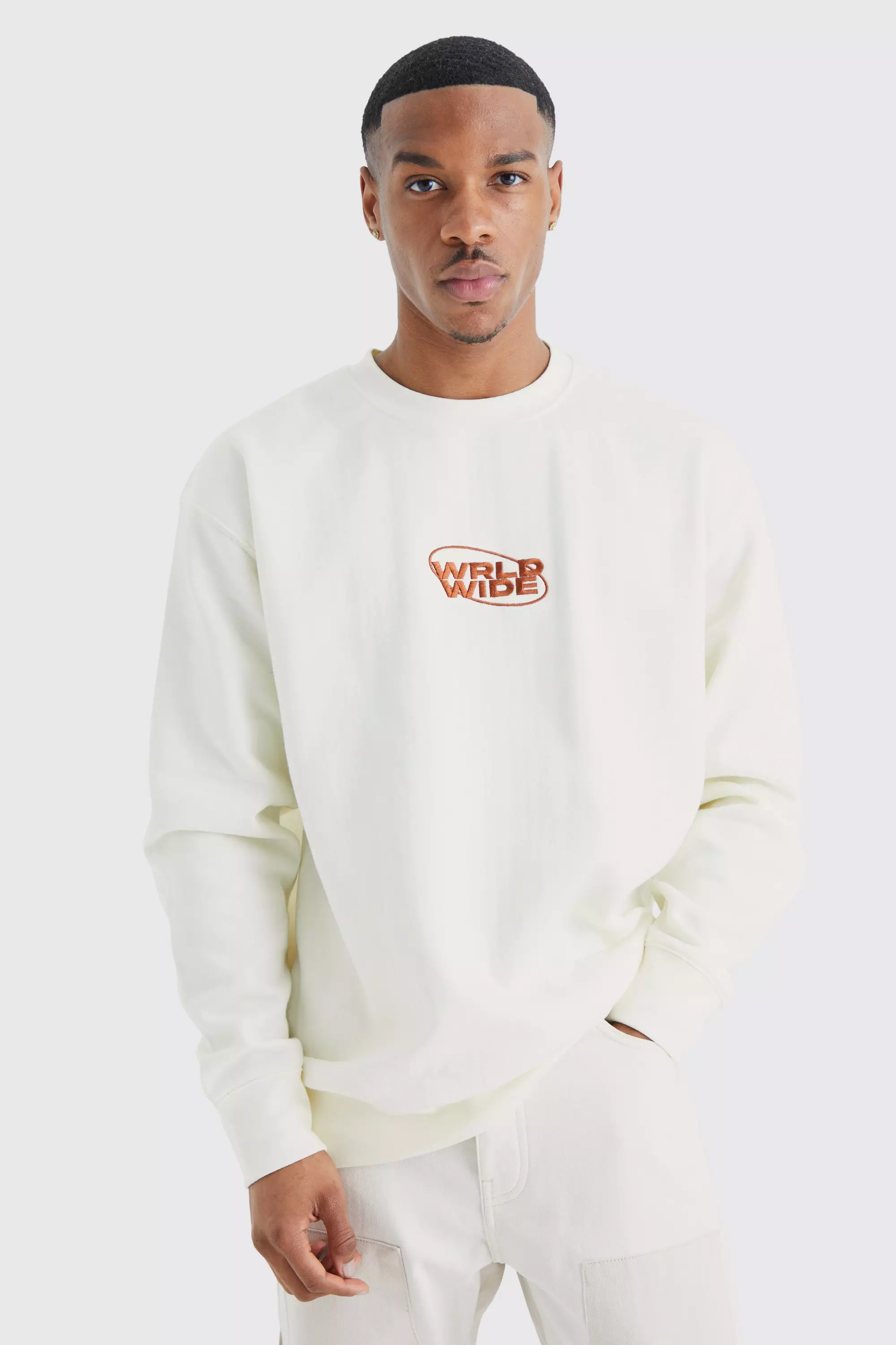 Ecru White World Wide Oversized Sweatshirt