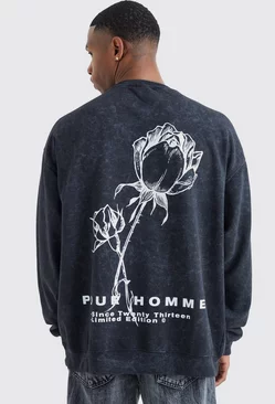 Black Oversized Rose Wash Graphic Sweatshirt