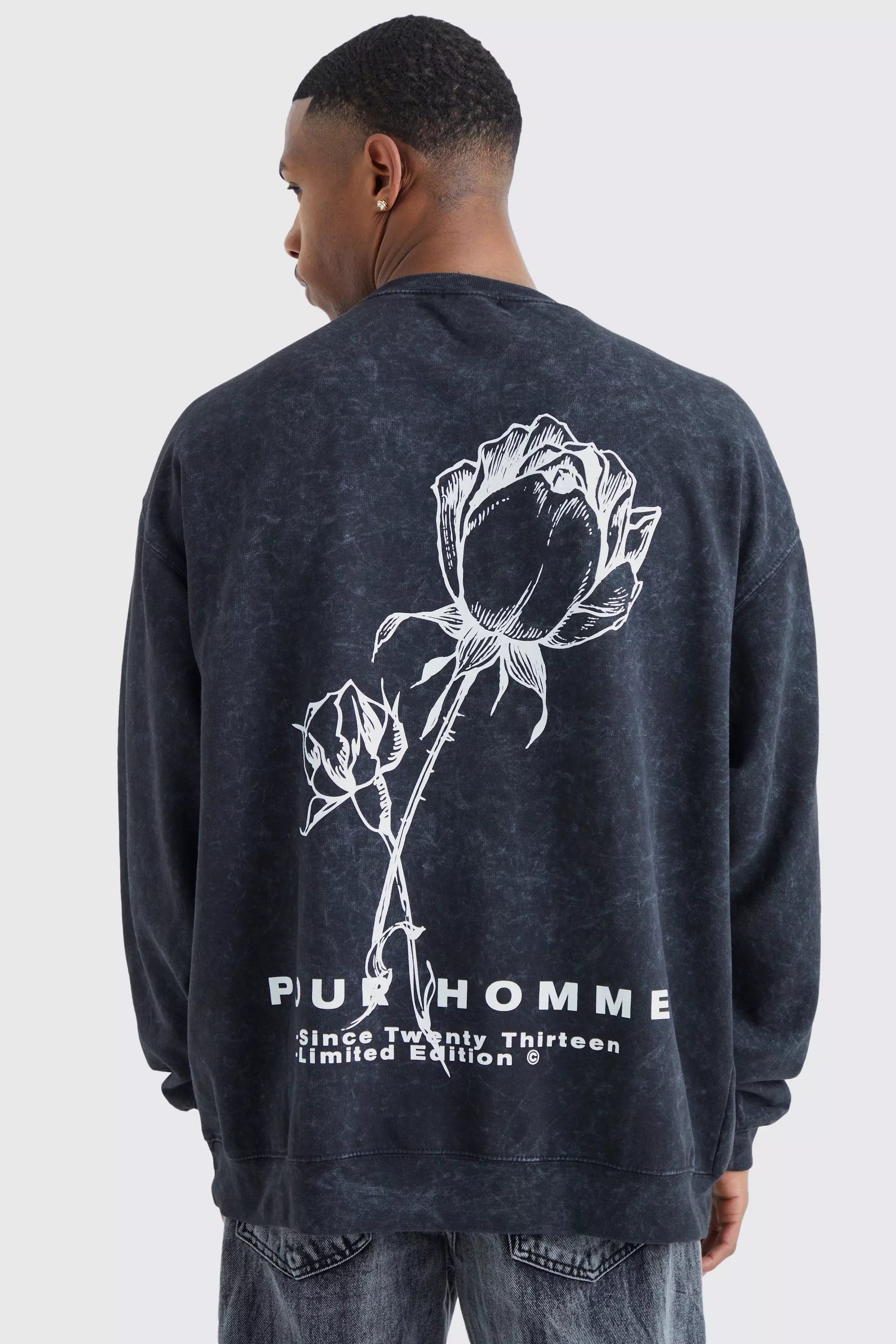Oversized Rose Wash Graphic Sweatshirt Black