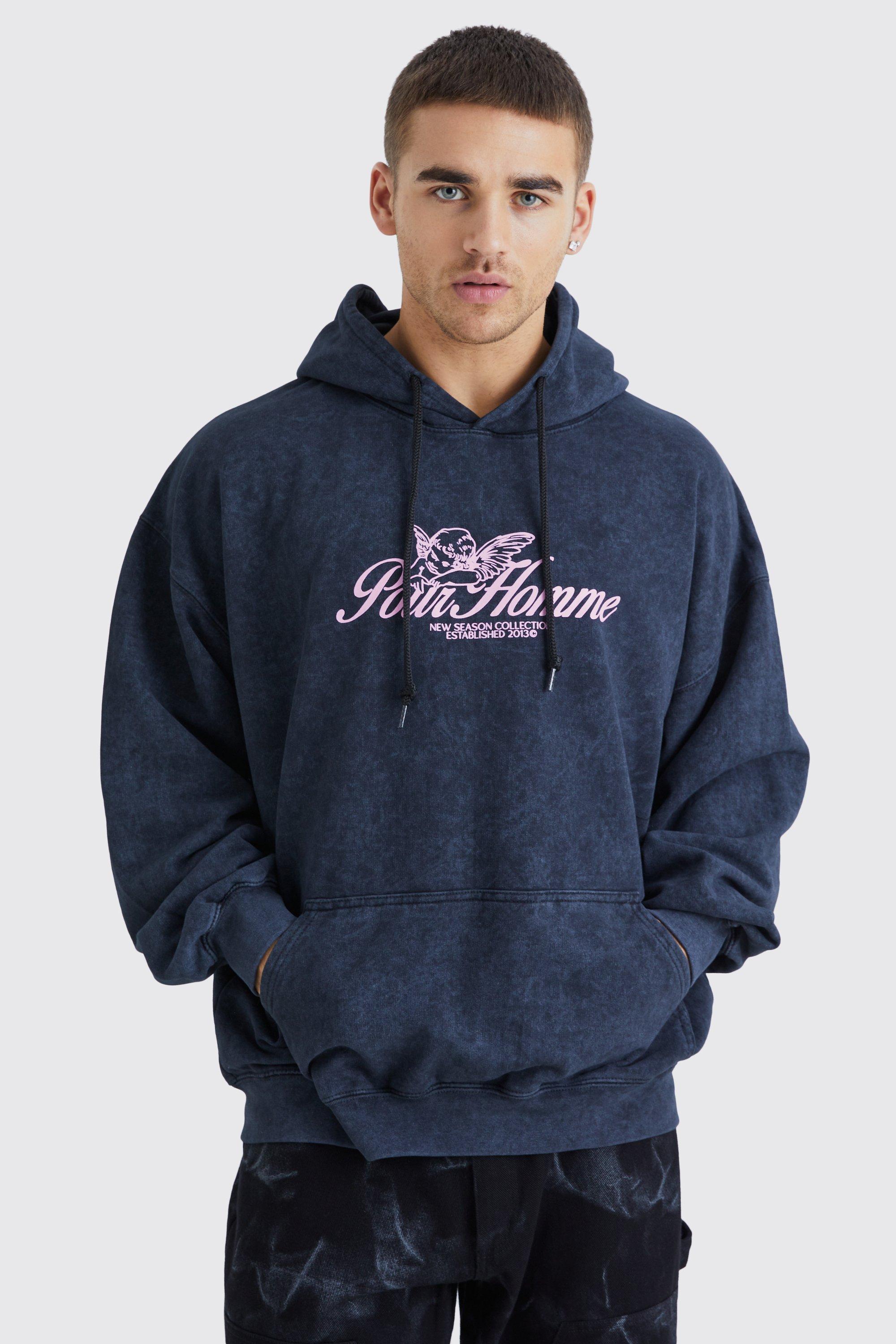 Oversized Pour Homme Wash Graphic Hoodie boohooMAN USA