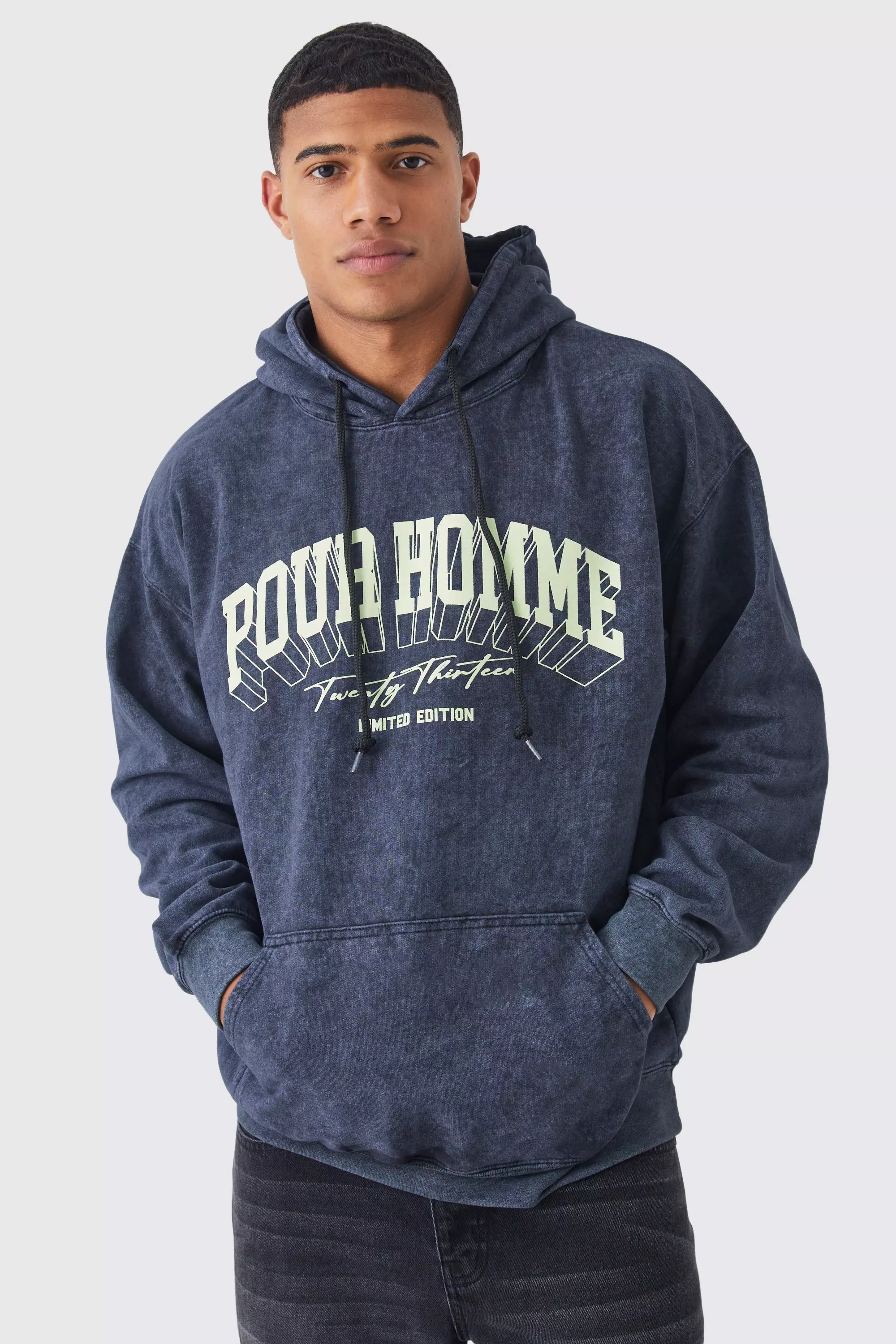 Oversized Pour Homme Wash Graphic Hoodie Black