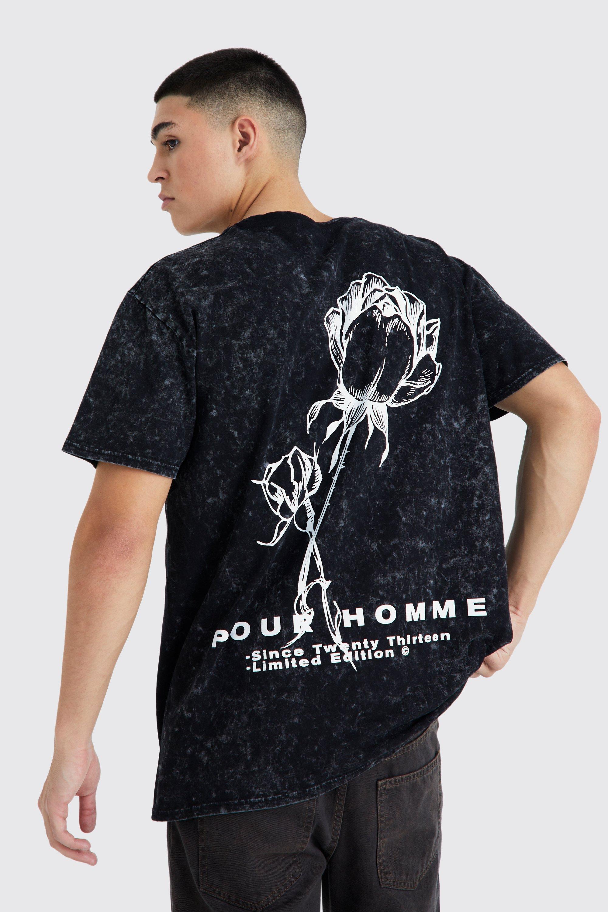 boohooMAN Plus Size Oversized Rose Back Graphic T-Shirt