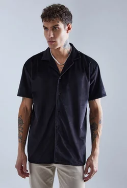 Black Short Sleeve Oversized Velour Shirt