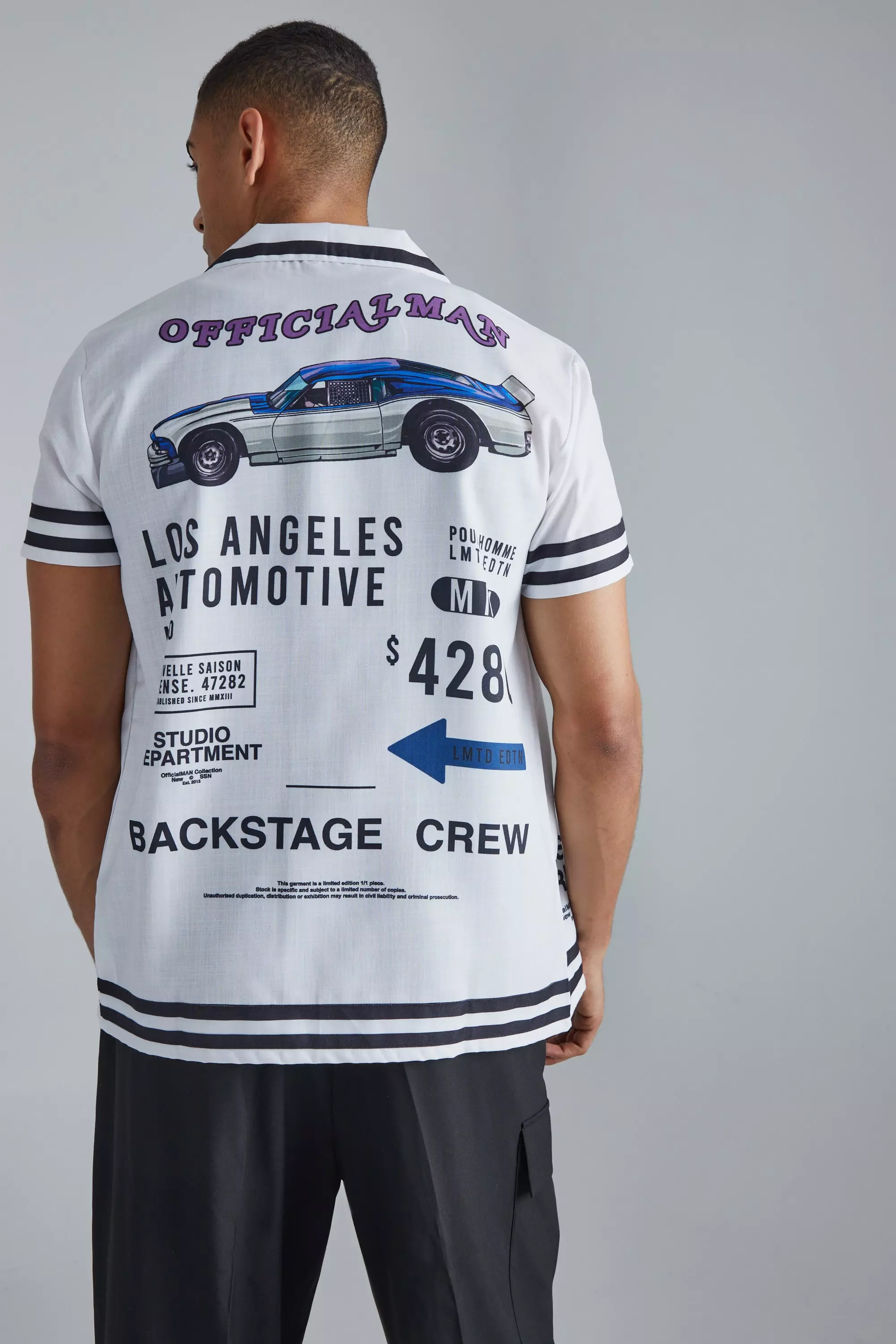 White Short Sleeve Bowling Border Shirt alternative image