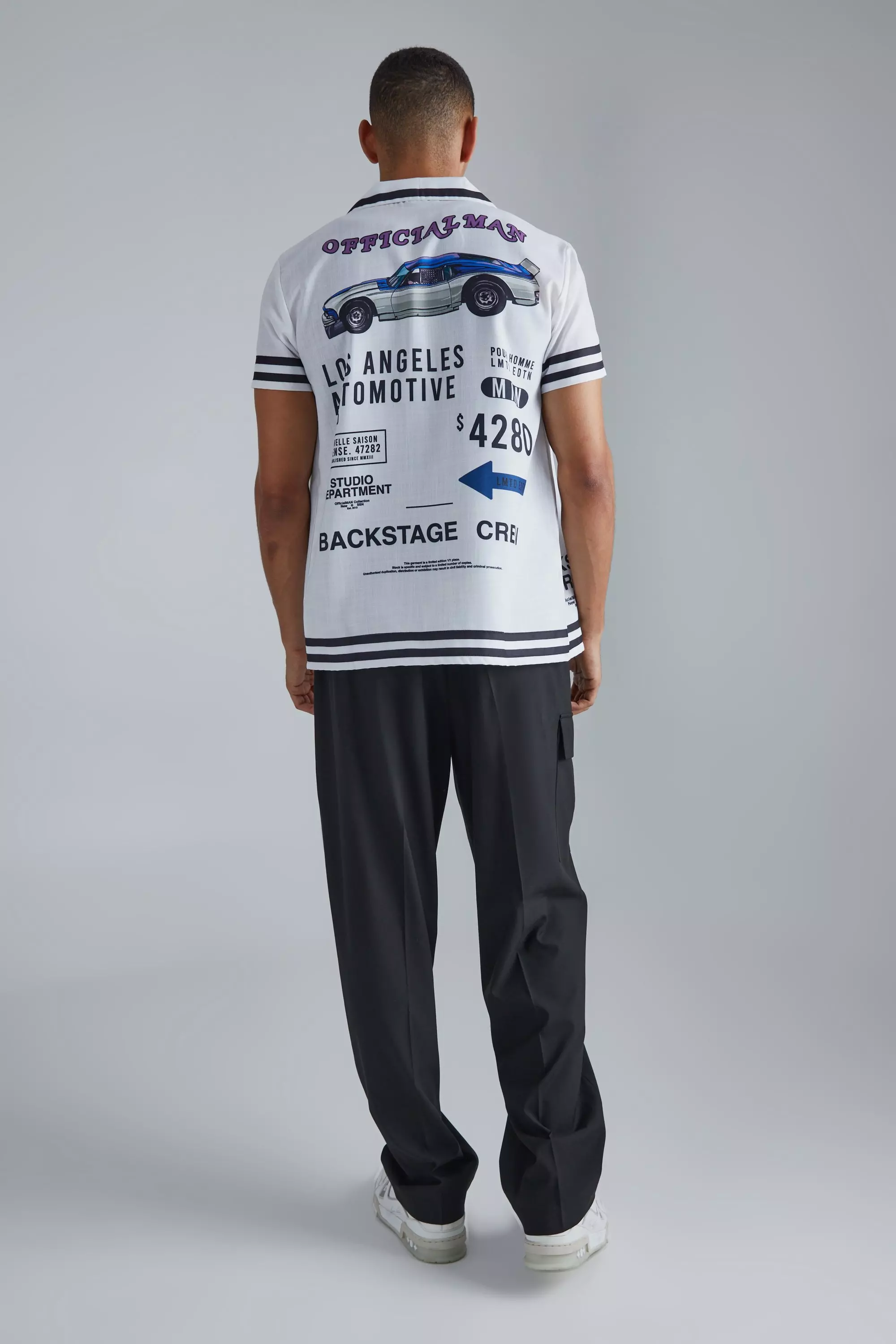 White Short Sleeve Bowling Border Shirt alternative image