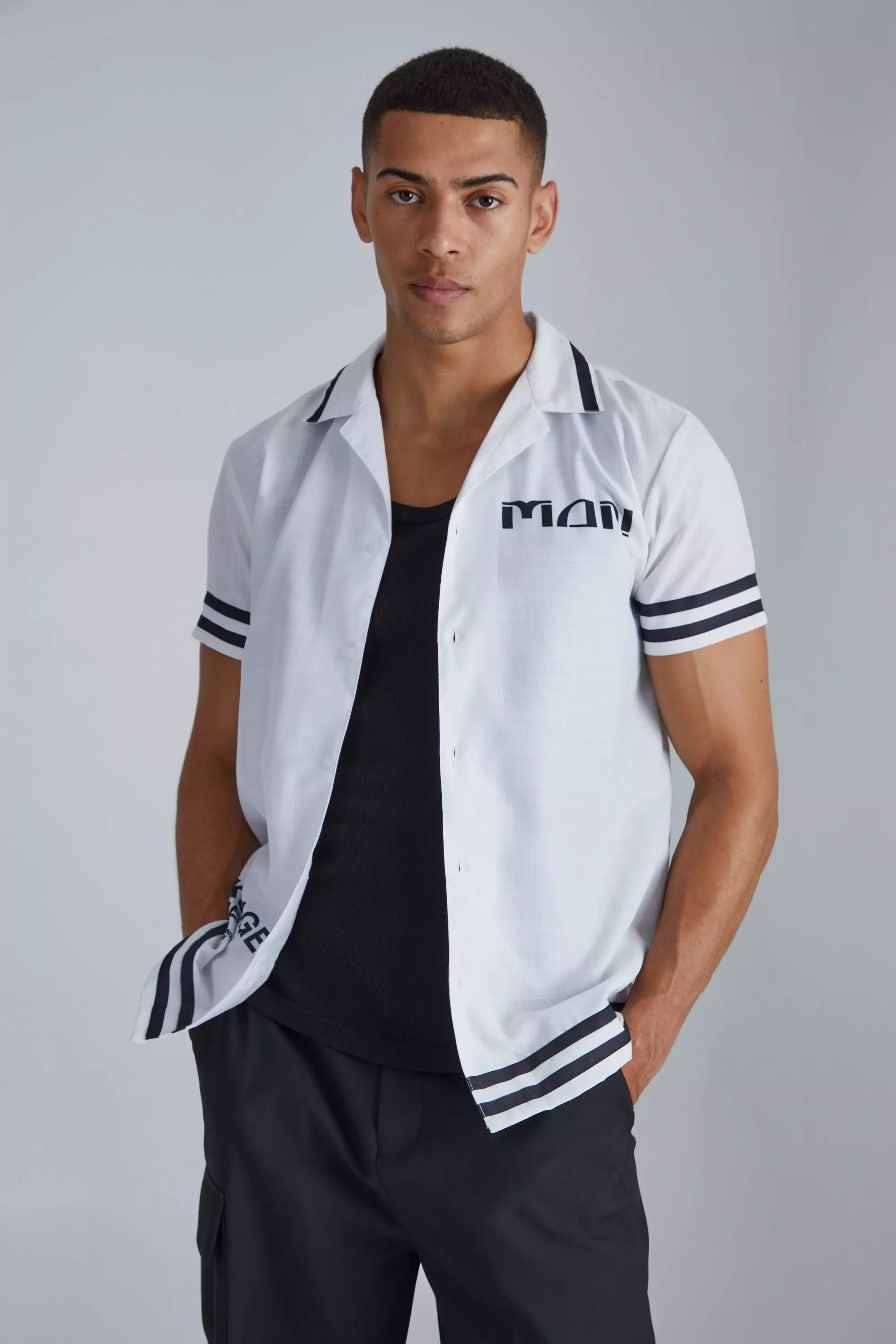 White Short Sleeve Bowling Border Shirt alternative image