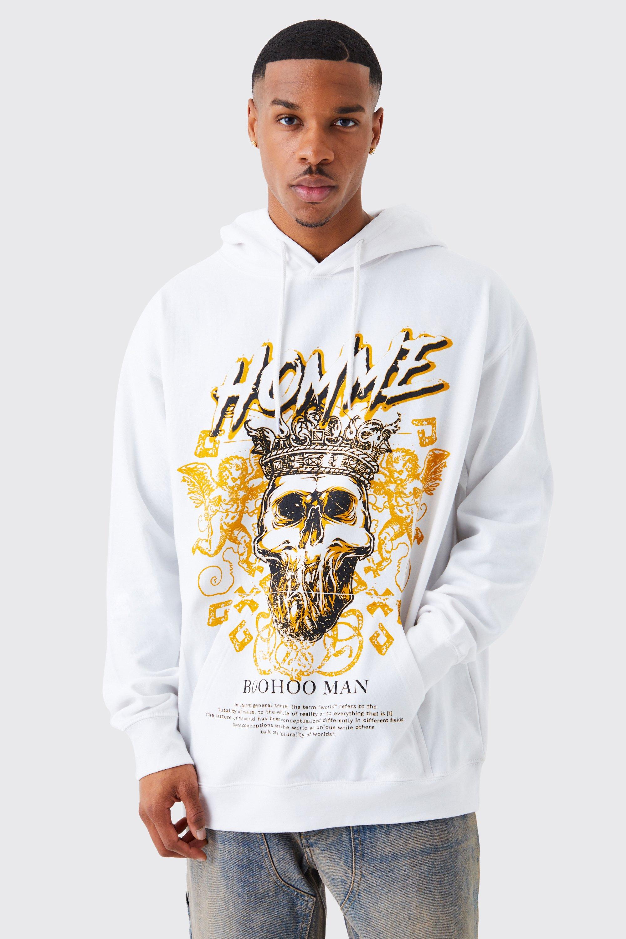 Boohooman hoodie with cheap man print in white