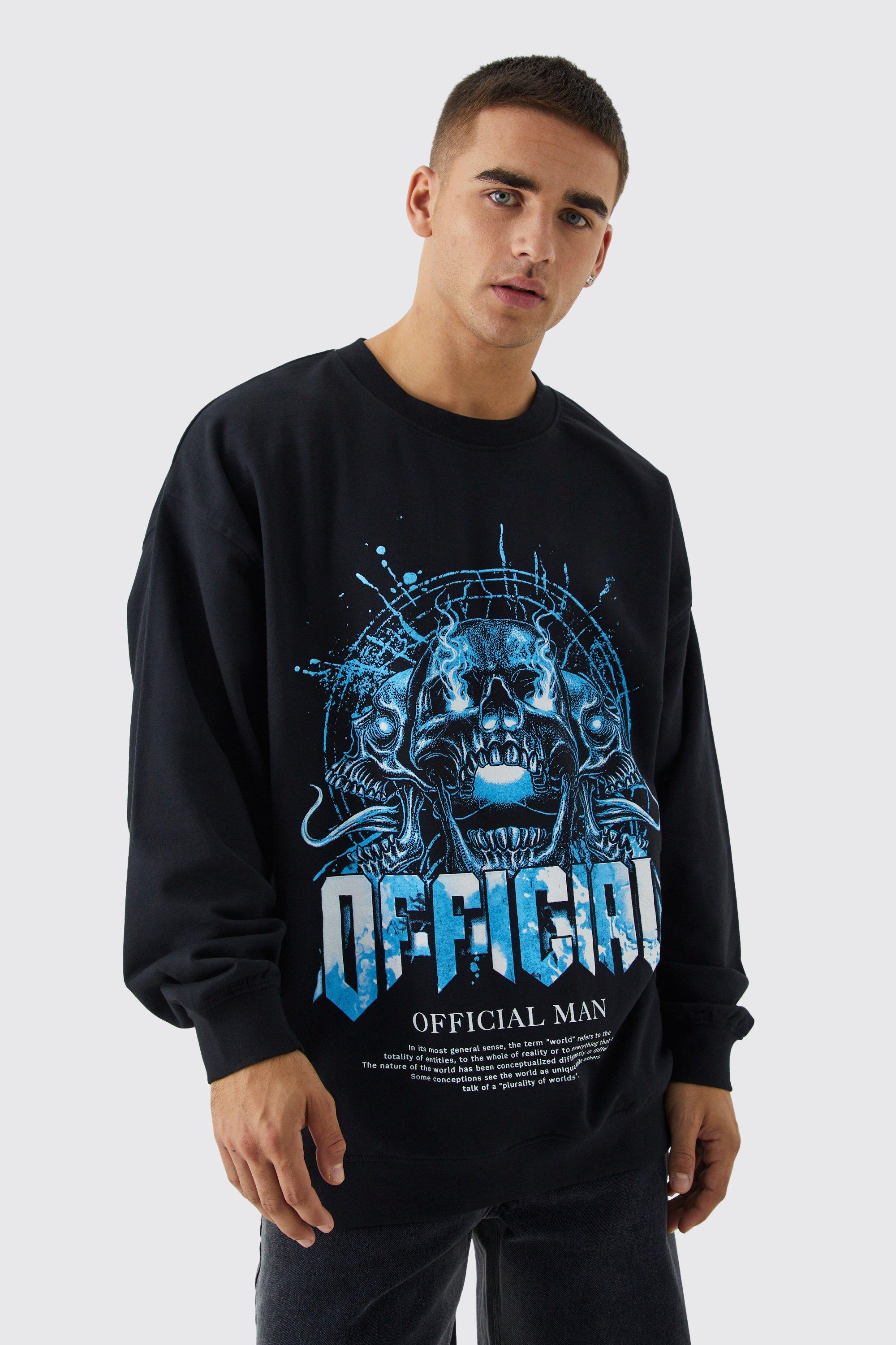 boohooMAN Oversized Vintage Skull Graphic Sweatshirt - Green - Size XS