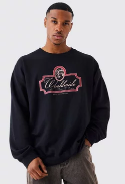 Oversized Worldwide Graphic Sweatshirt Black