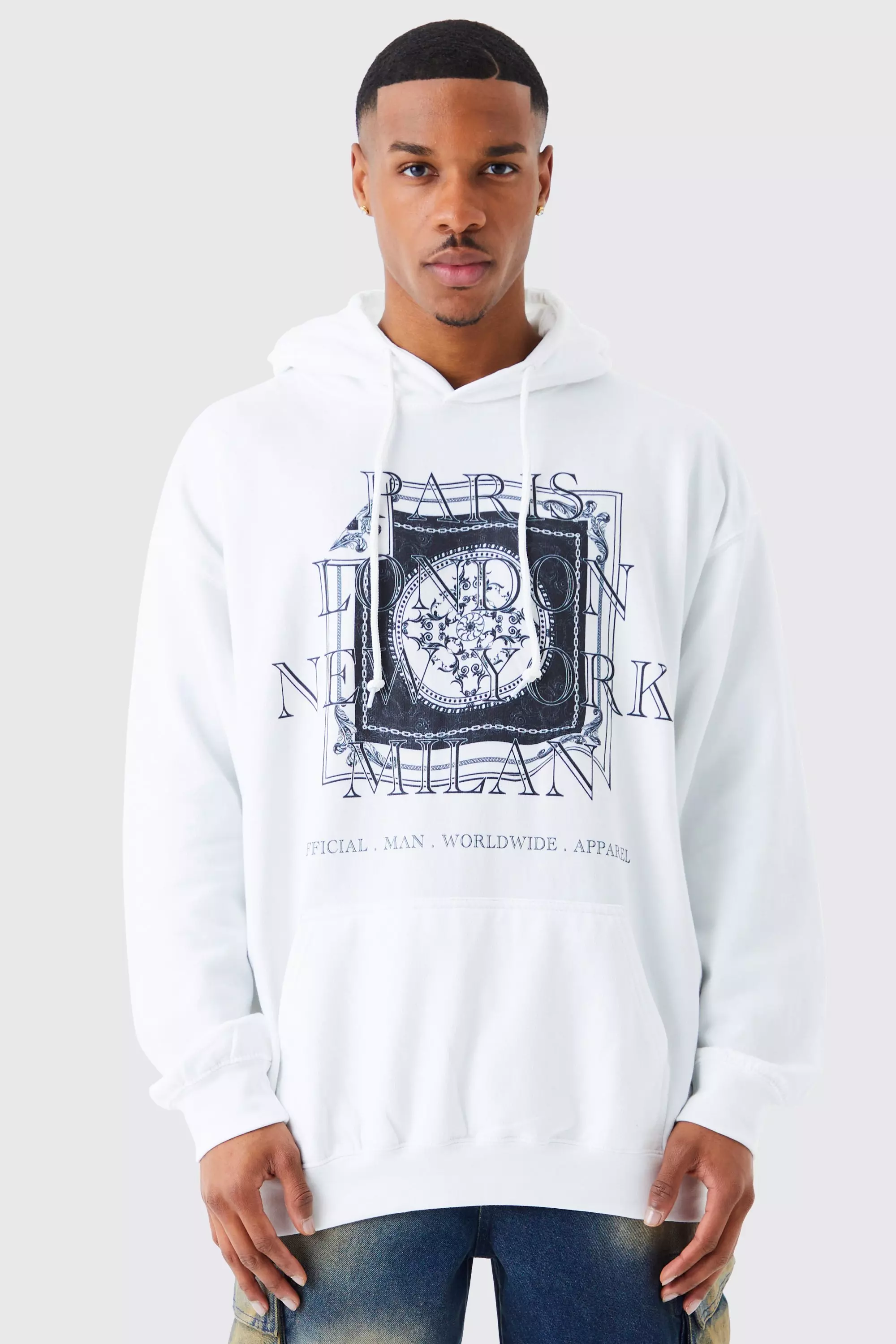 White Oversized Graphic Hoodie