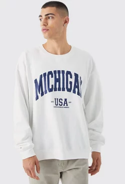 White Oversized Michigan Graphic Sweatshirt