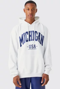 White Oversized Michigan Graphic Hoodie