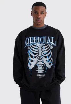Oversized Skeleton Graphic Sweatshirt Black