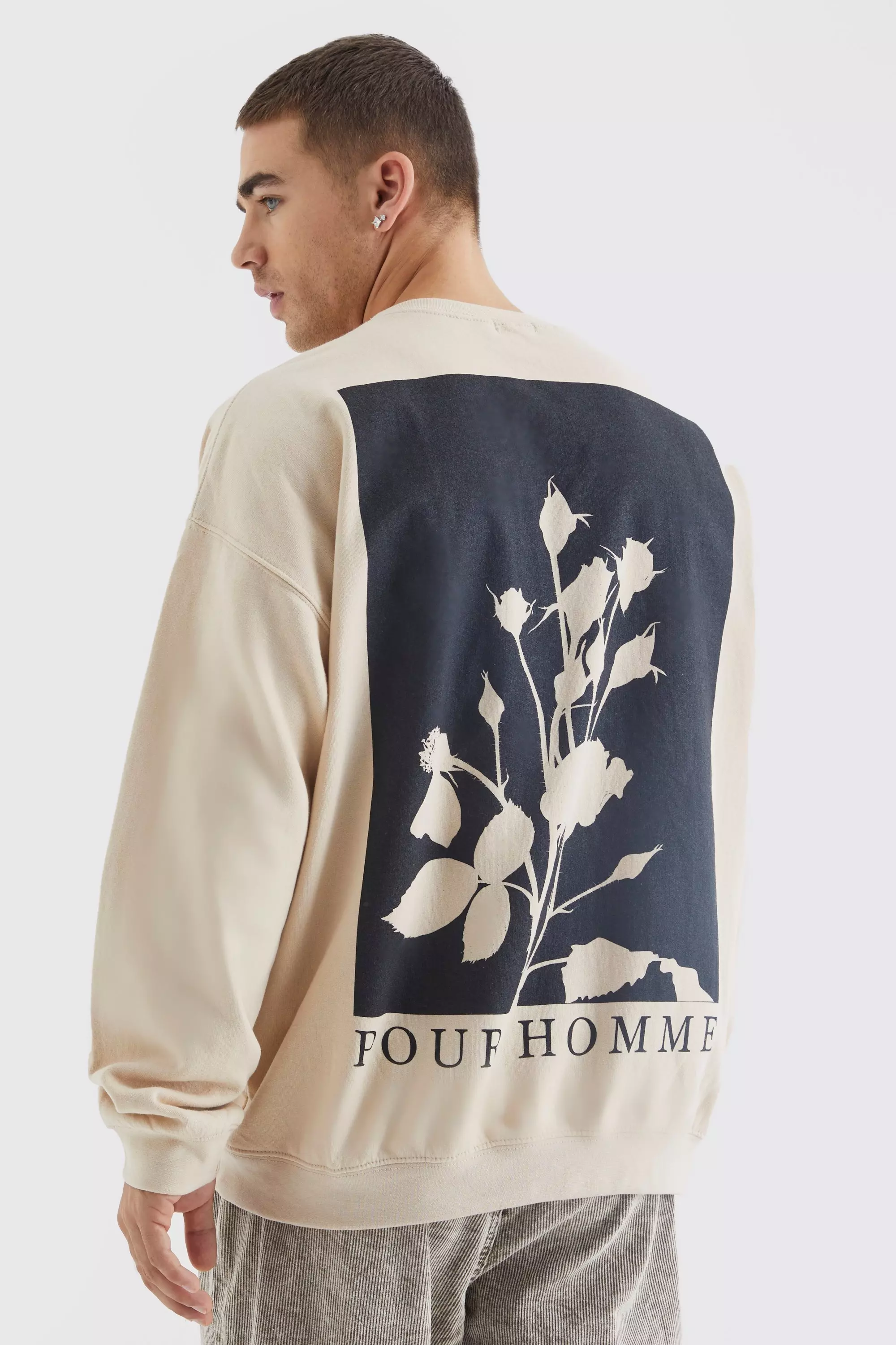 Sand Beige Oversized Pour Homme Graphic Sweatshirt