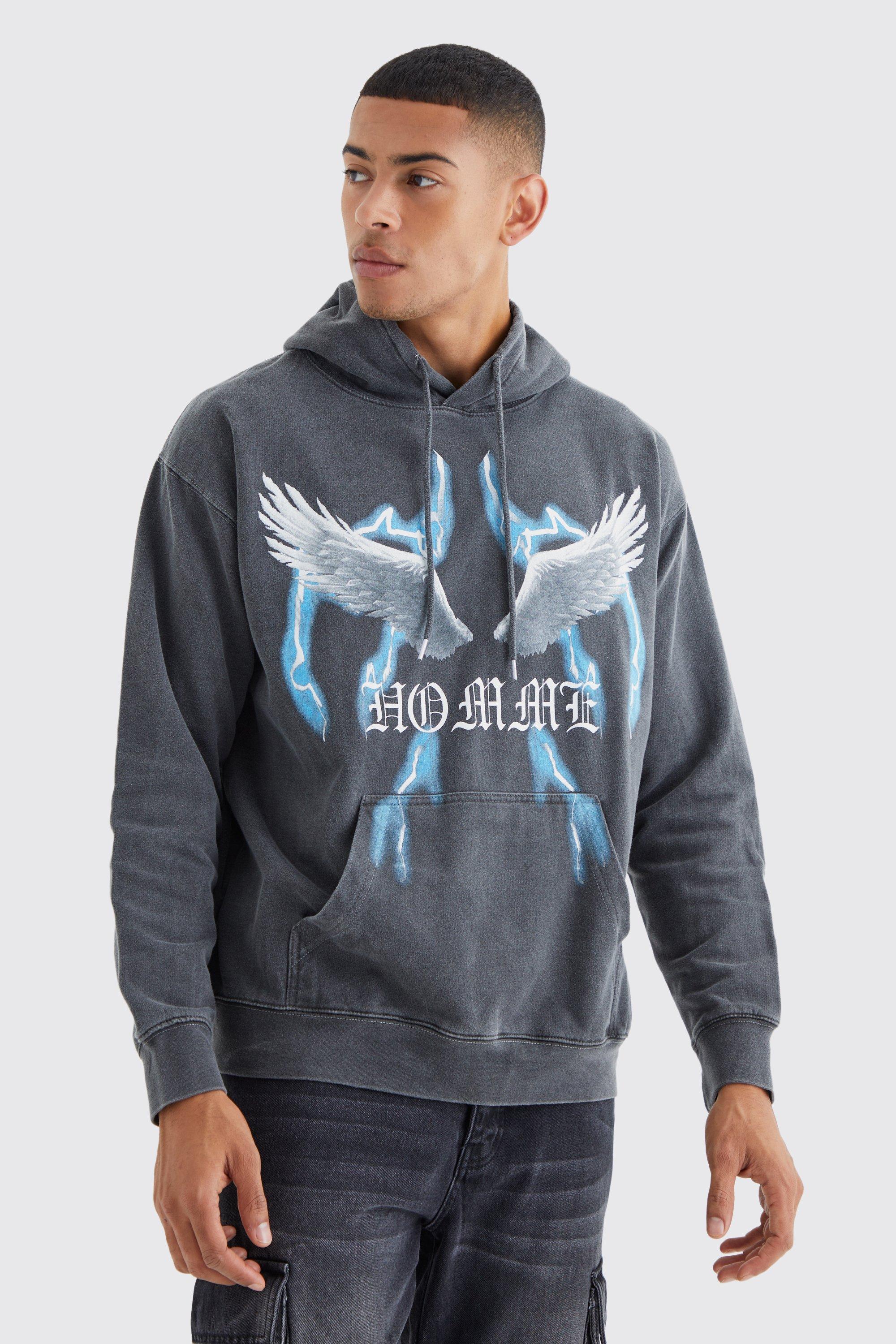 Oversized Boxy Acid Wash Dove Graphic Hoodie