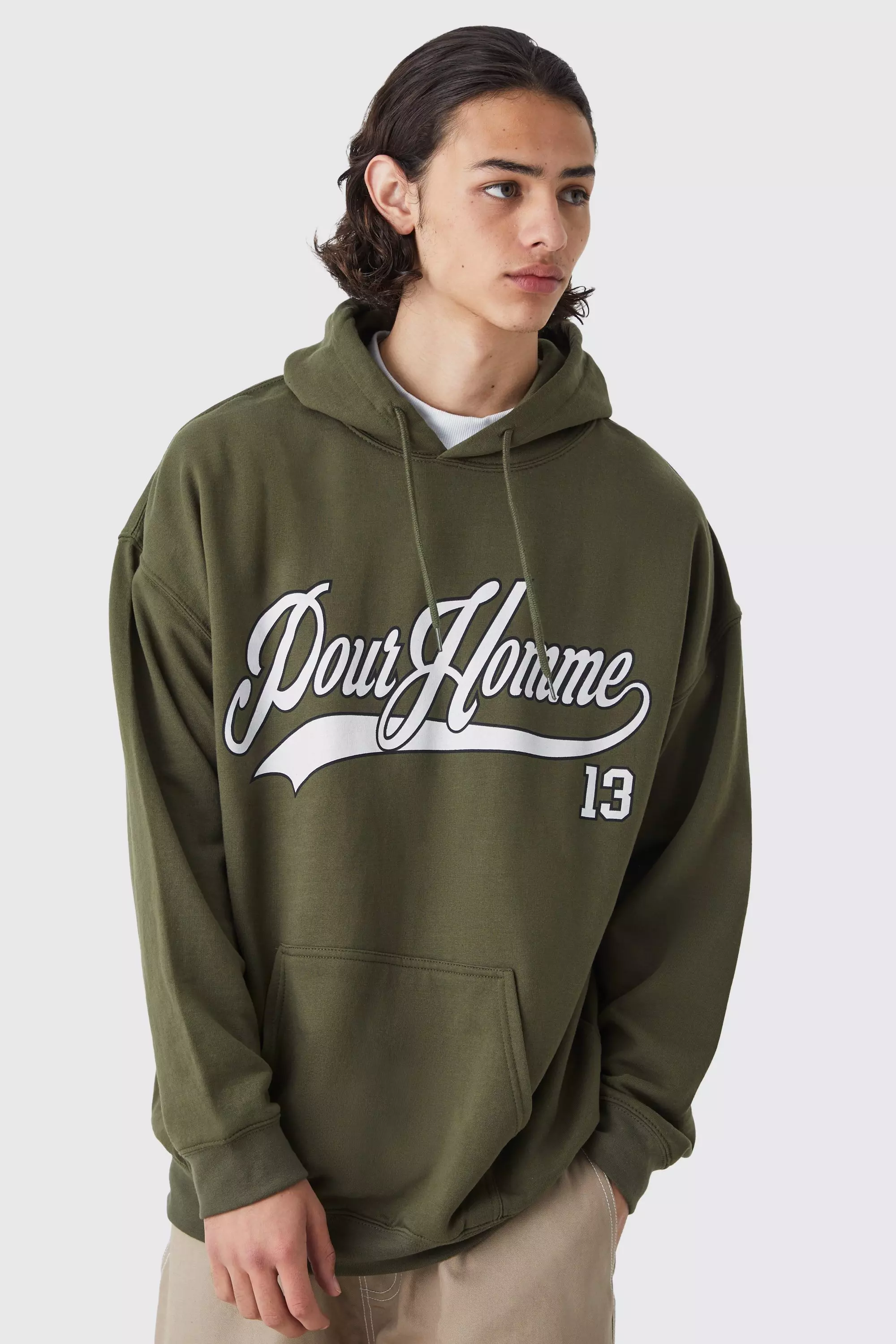 Oversized Pour Homme Graphic Hoodie Khaki