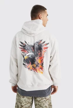 Oversized Overdye Homme Eagle Graphic Hoodie Sand