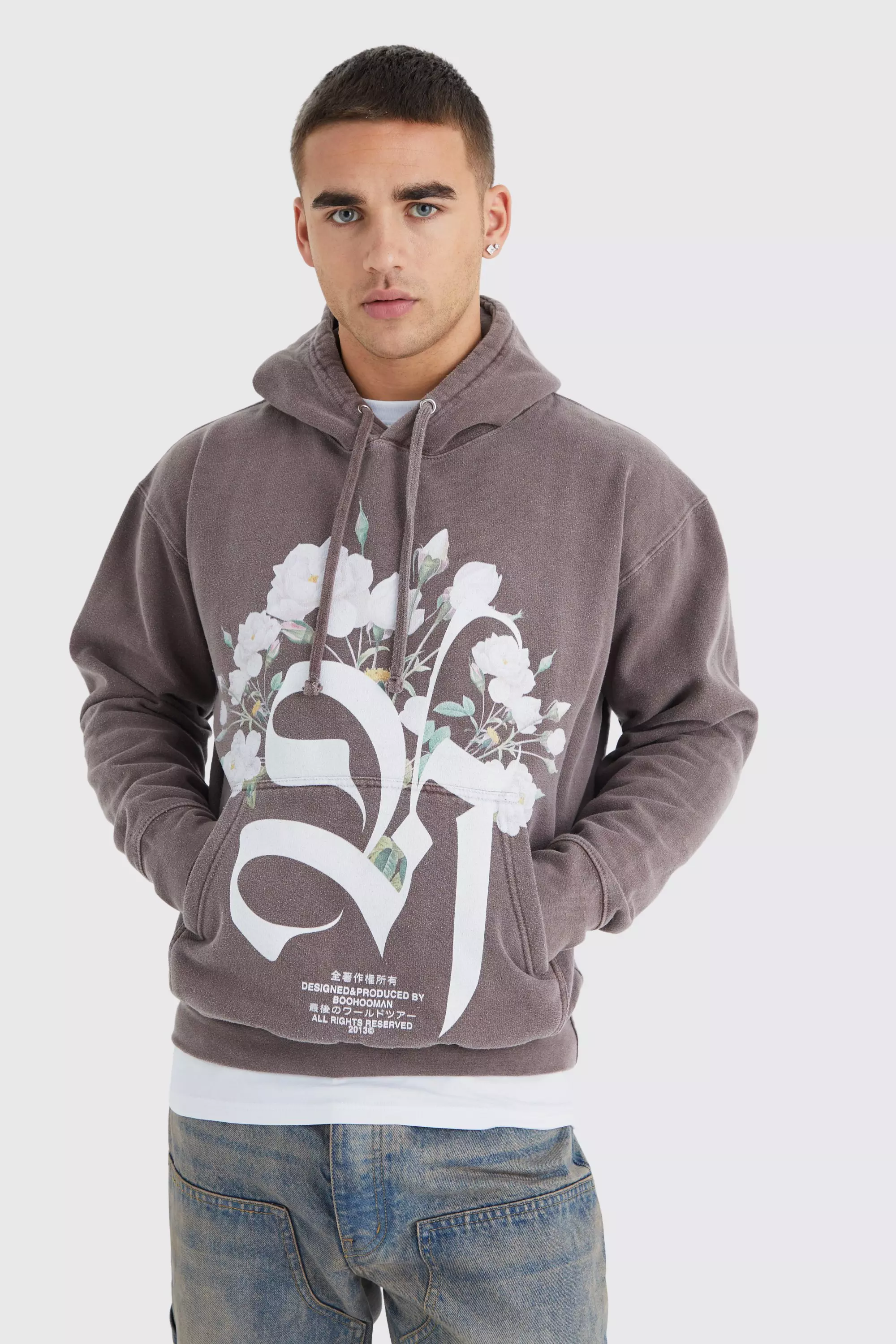 Men's Acid Wash Sweatshirt, Wavy Logo