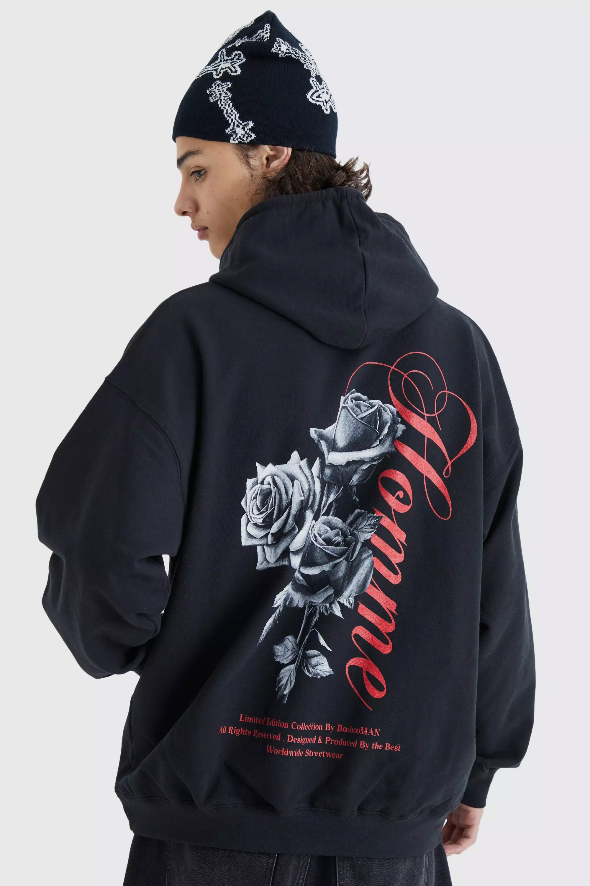 Oversized Homme Flower Hoodie boohooMAN UK