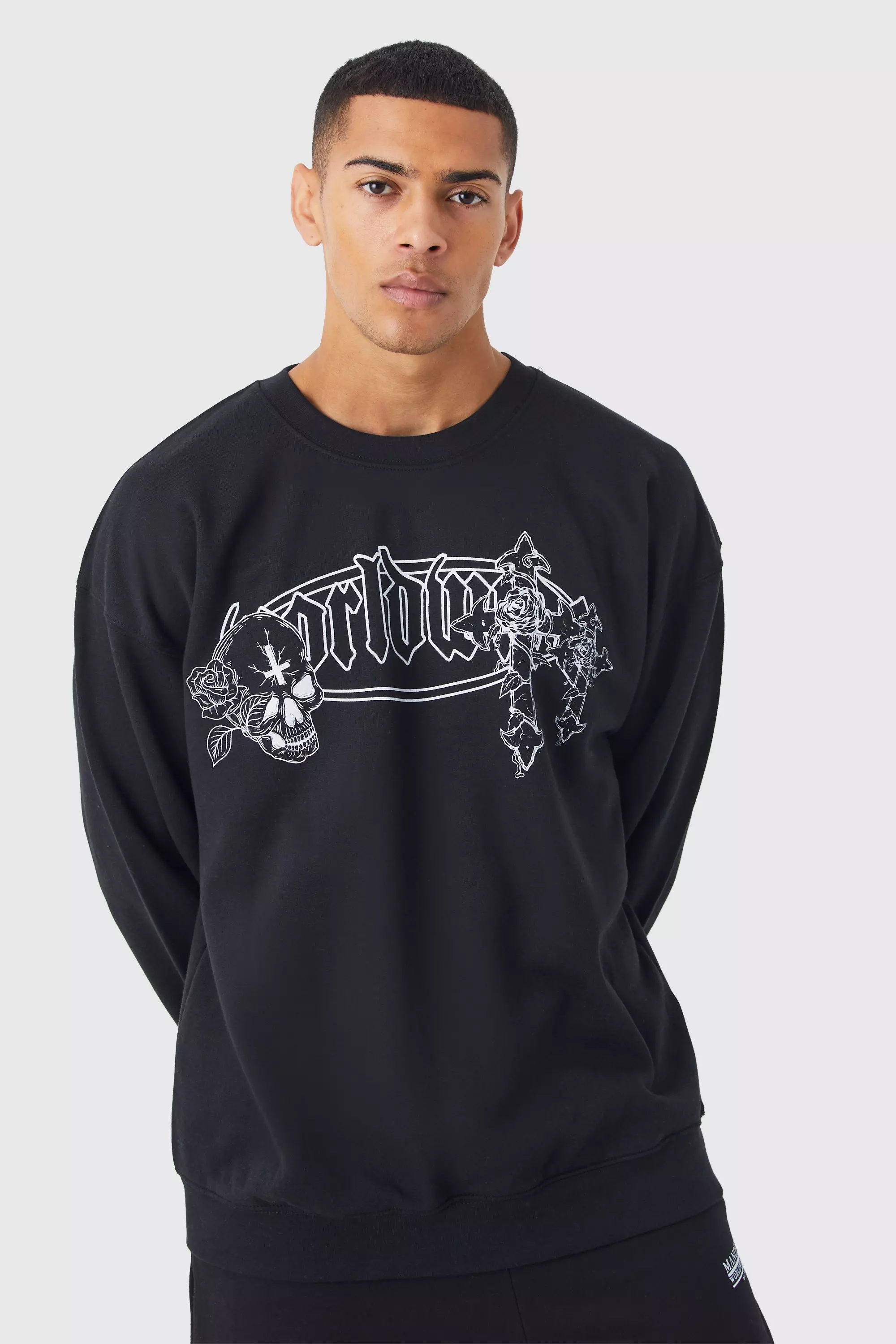 Oversized Worldwide Graphic Sweatshirt Black