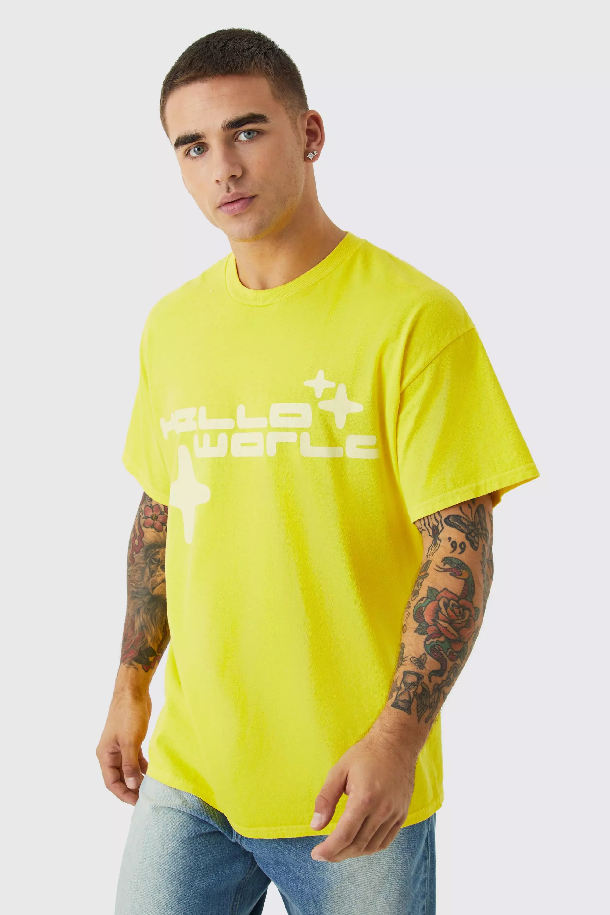 Oversized Worldwide Wash Graphic T-shirt Yellow