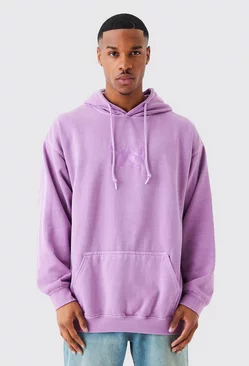 Oversized Washed embroidered hoodie Mauve