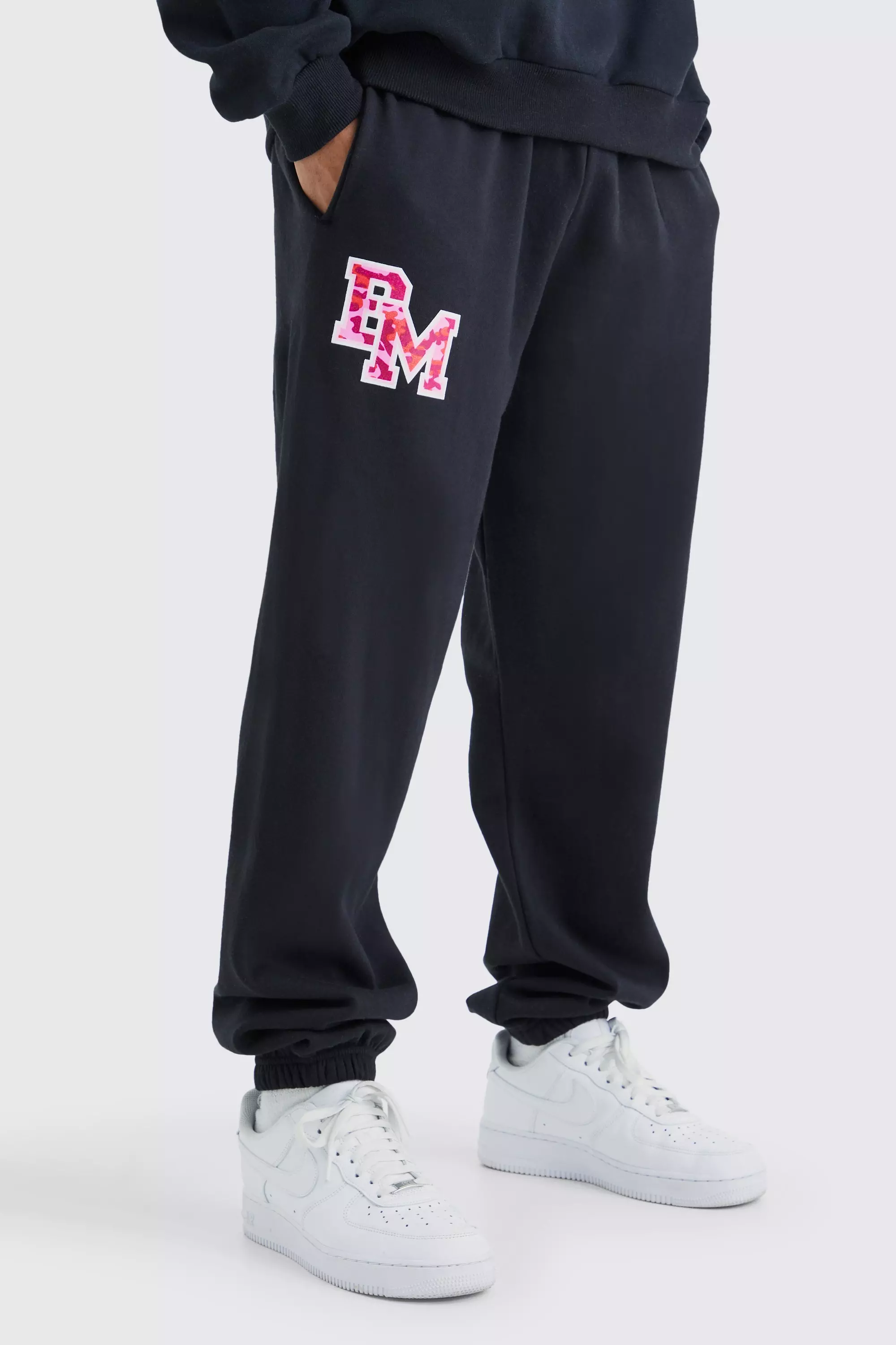 Black Oversized Bm Varsity Graphic Sweatpants