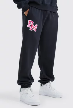 Oversized Bm Varsity Graphic Sweatpants Black