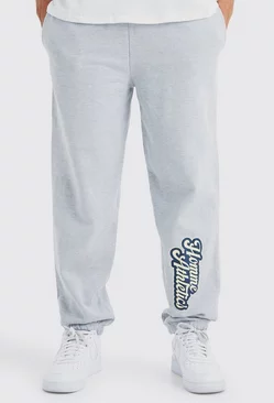 Grey Oversized Varsity Graphic Sweatpants