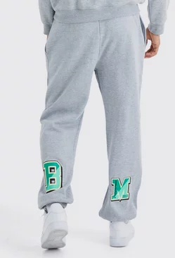 Grey Oversized Varsity Graphic Sweatpants