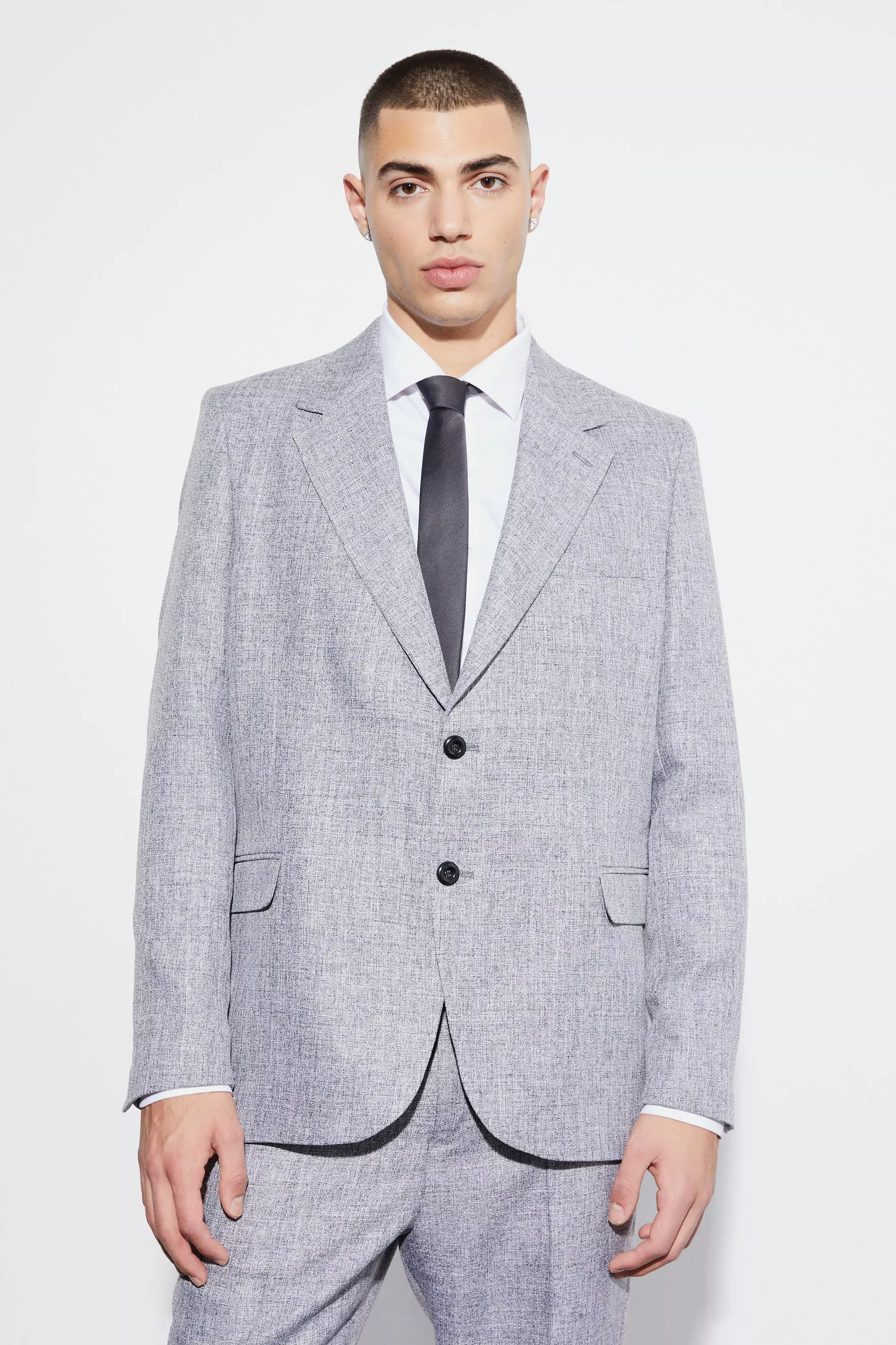 Oversized Boxy Textured Marl Blazer Dark grey