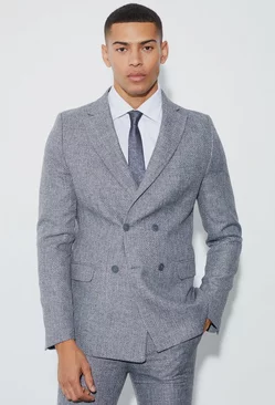 Skinny Fit Double Breasted Boucle Blazer Dark grey